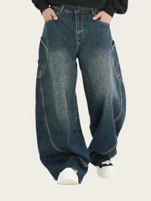 Men's Baggy Jeans with Oversized Pockets & Contrast Stitching — view 4