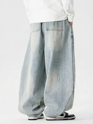 Men's Balloon-Fit Light Blue Washed Jeans — view 4