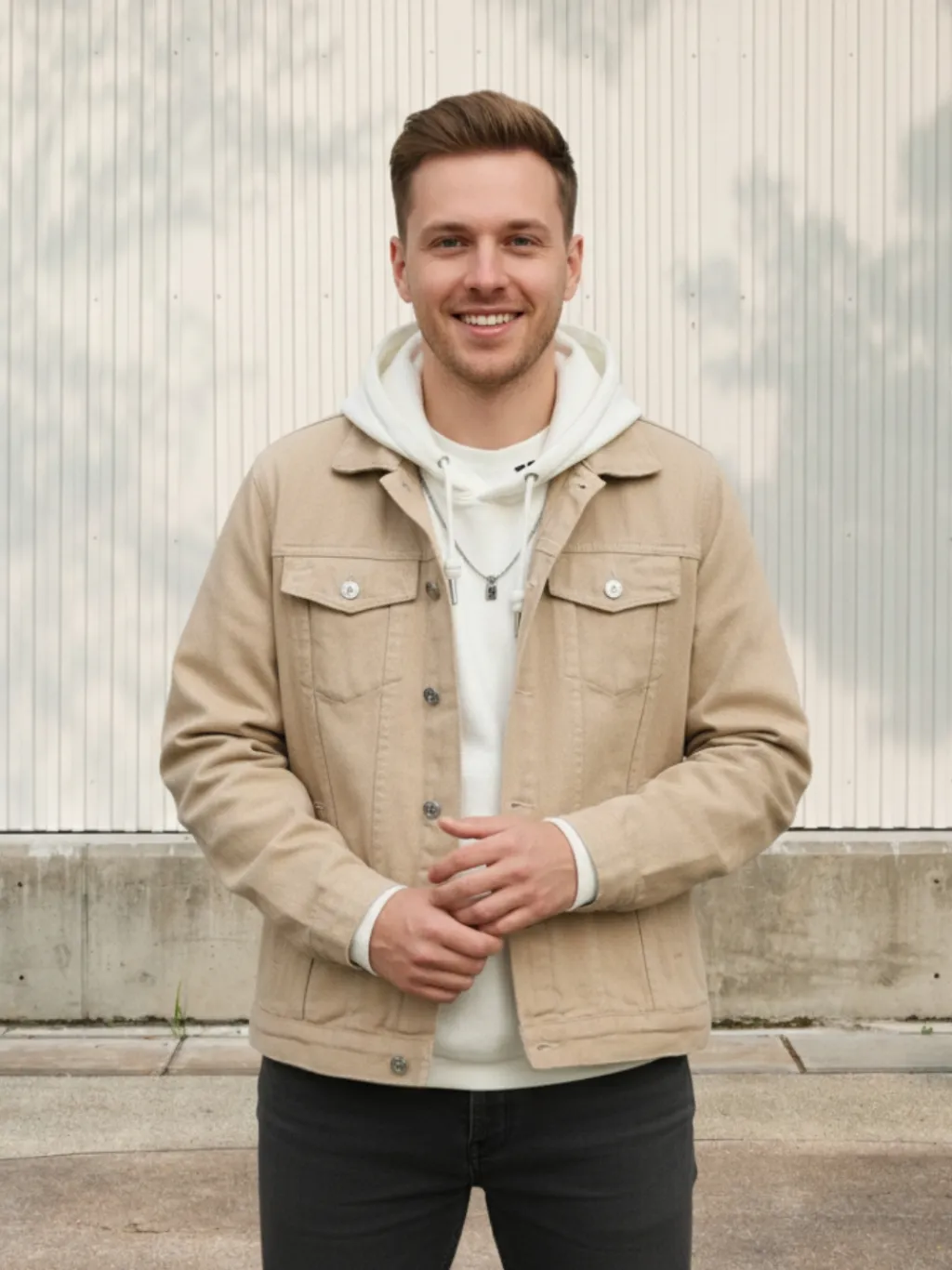Men's Beige Hooded Denim Jacket — a pair designed to be worn everywhere