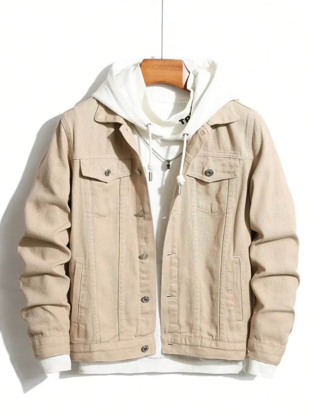 Men's Beige Hooded Denim Jacket — quality denim, made to last