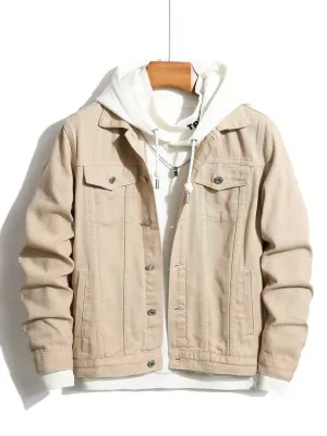 Men's Beige Hooded Denim Jacket — view 3