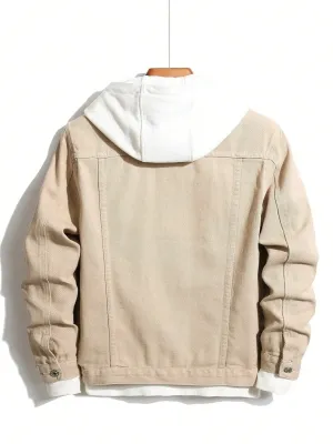 Men's Beige Hooded Denim Jacket — view 4