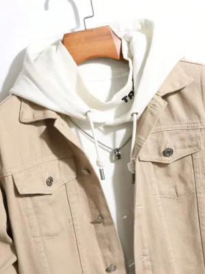 Men's Beige Hooded Denim Jacket — view 5