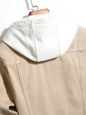 Men's Beige Hooded Denim Jacket — view 6