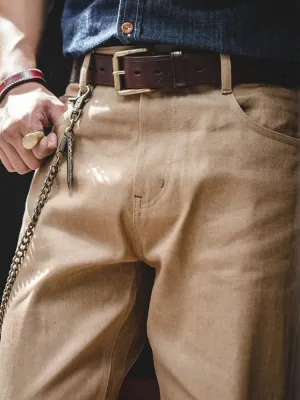 Men's Beige Tapered Jeans, Artisan Finishes — view 6