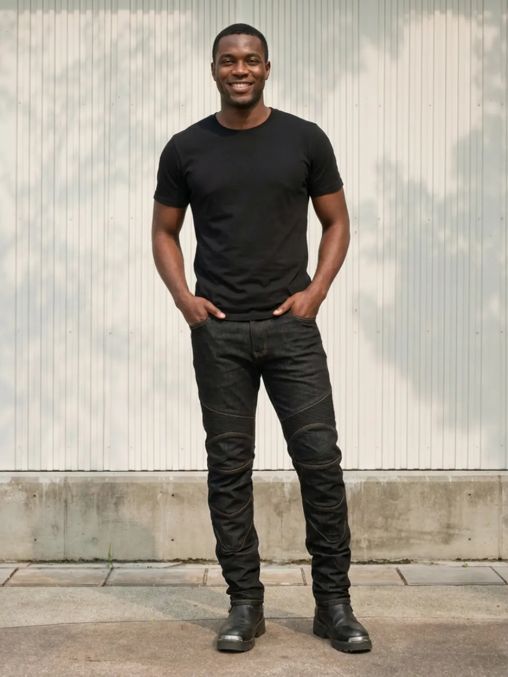 Men's Black Biker Motorcycle Jeans with Protection