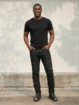 Men's Black Biker Motorcycle Jeans with Protection — view 1
