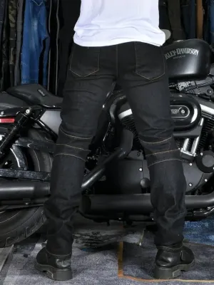 Men's Black Biker Motorcycle Jeans with Protection — view 3