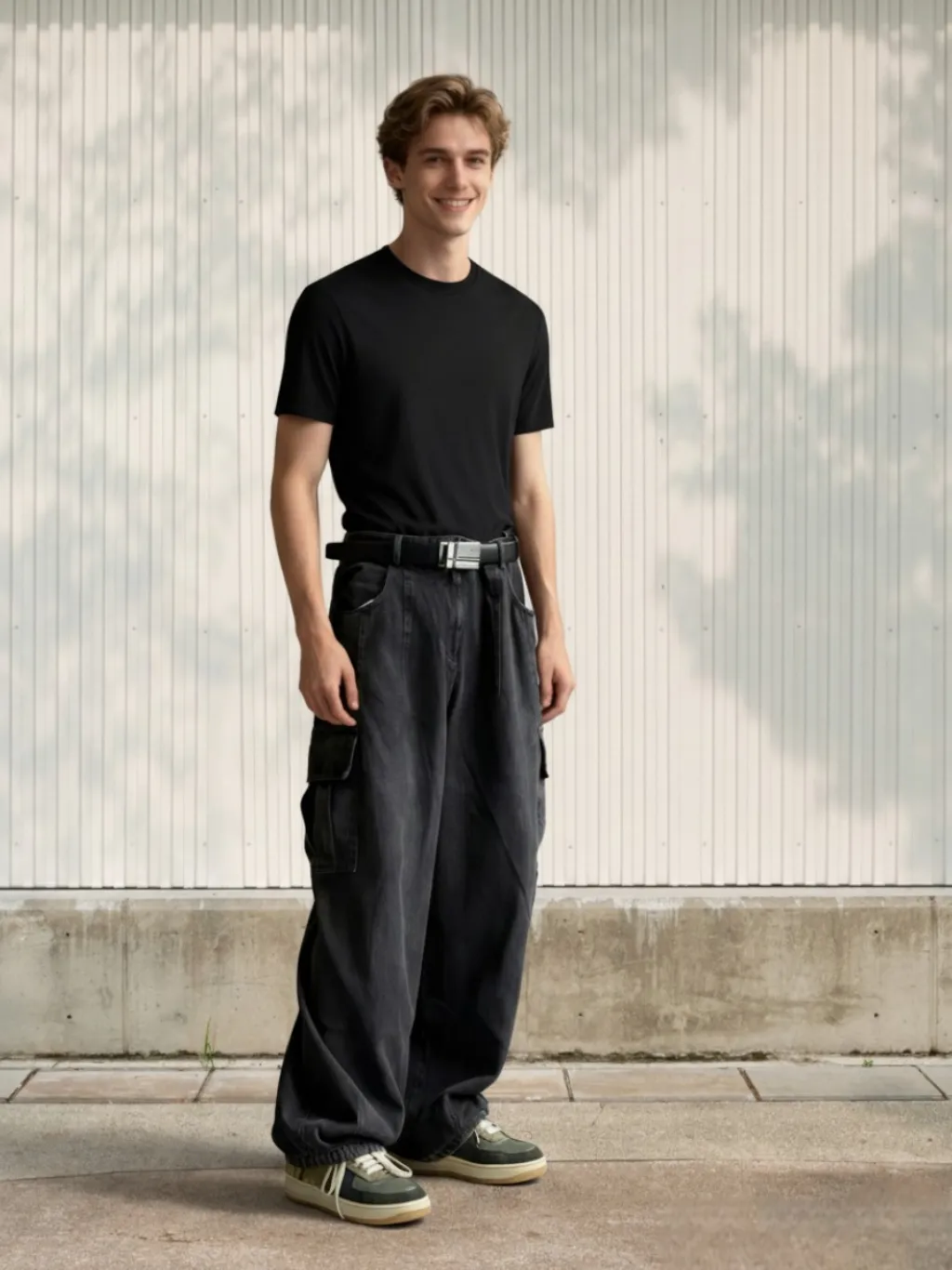 Men's Black Cargo-Style Baggy Jeans