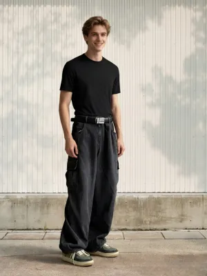 Men's Black Cargo-Style Baggy Jeans — view 1