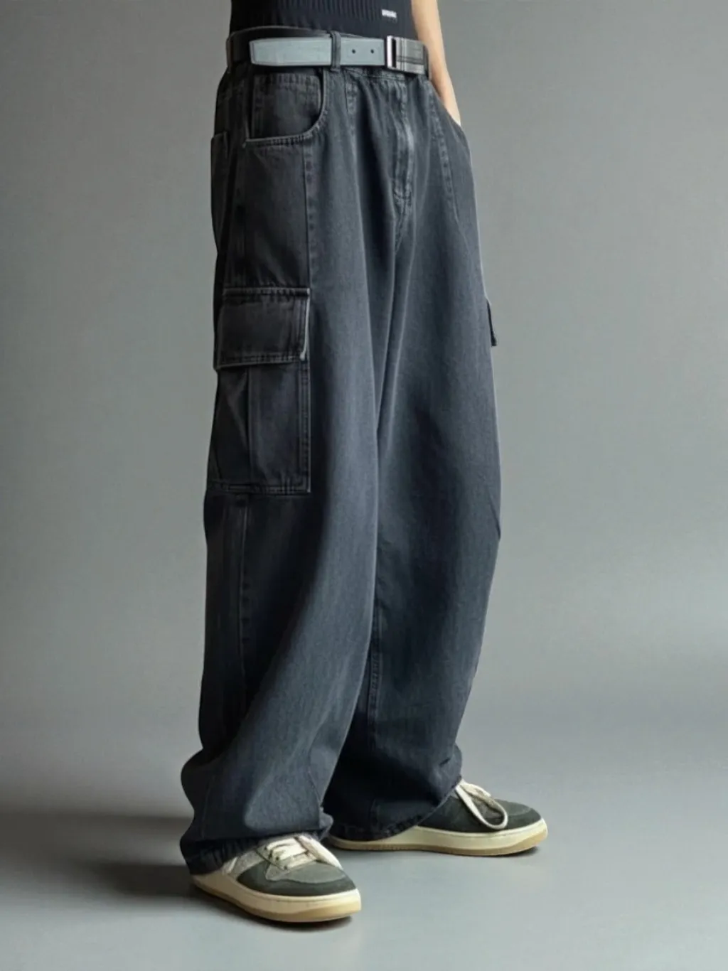 Men's Black Cargo-Style Baggy Jeans — a pair designed to be worn everywhere