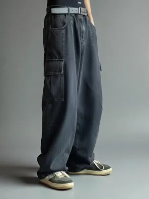 Men's Black Cargo-Style Baggy Jeans — view 2