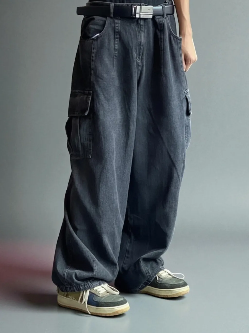 Men's Black Cargo-Style Baggy Jeans — quality denim, made to last