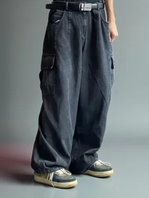 Men's Black Cargo-Style Baggy Jeans — view 3