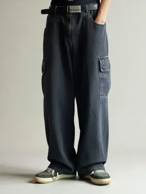 Men's Black Cargo-Style Baggy Jeans — view 4