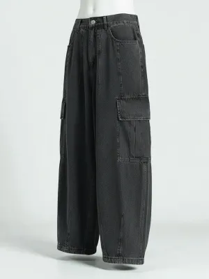 Men's Black Cargo-Style Baggy Jeans — view 5