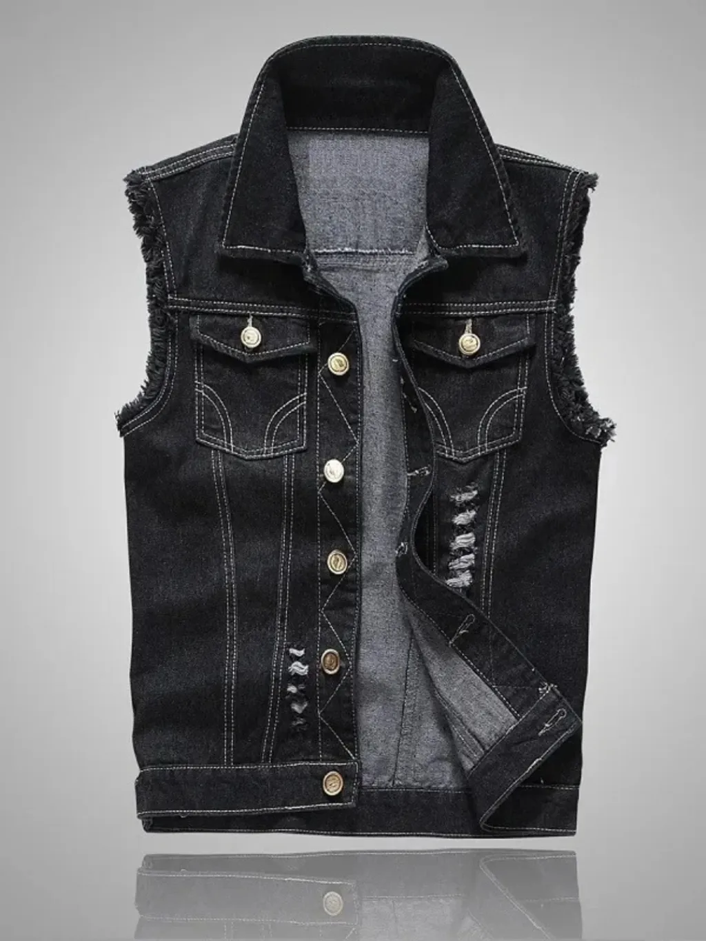 Men's Black Sleeveless Denim Jacket, Contrast Stitching — a pair designed to be worn everywhere