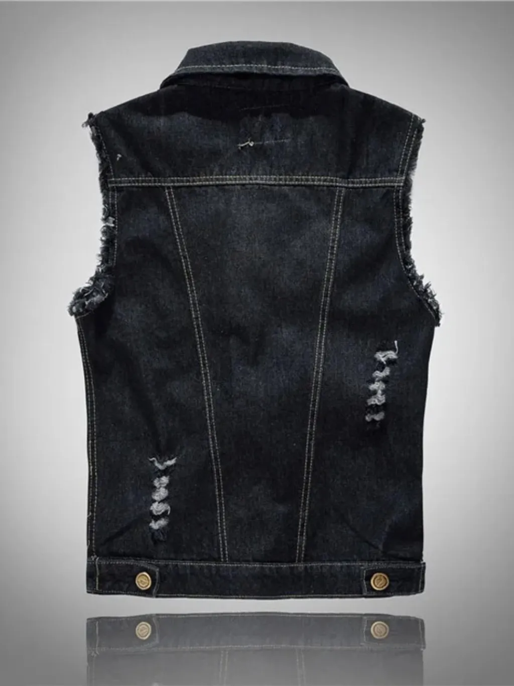 Men's Black Sleeveless Denim Jacket, Contrast Stitching — quality denim, made to last