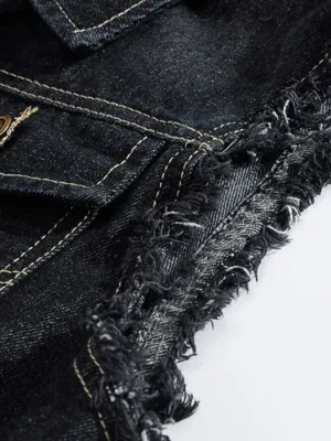Men's Black Sleeveless Denim Jacket, Contrast Stitching — view 5