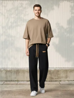 Men's Black Loose Jeans with Elastic Waist & Drawstring — view 1