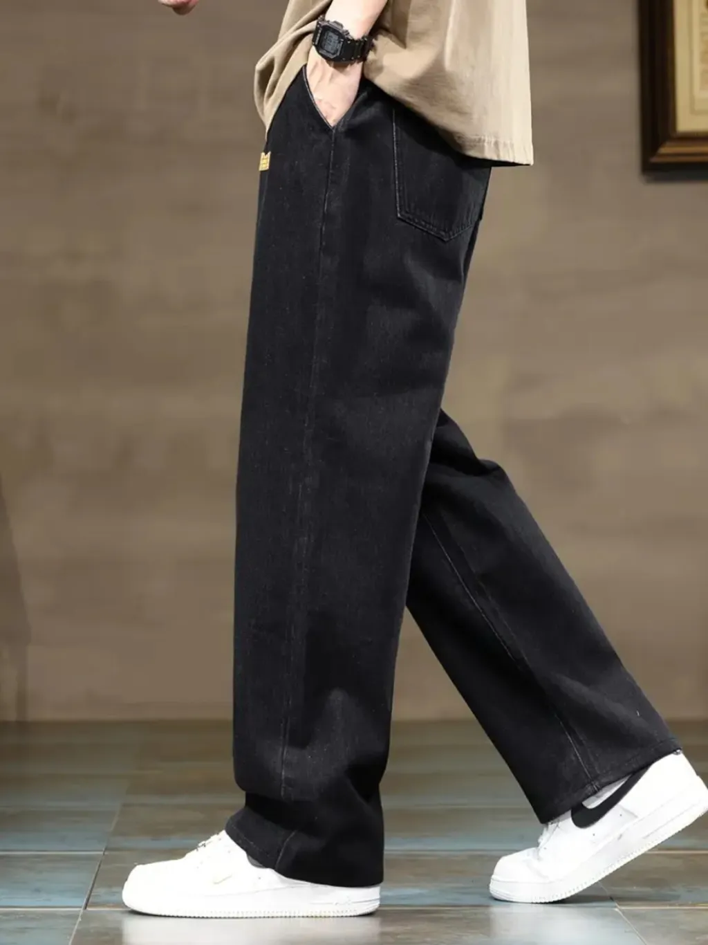Men's Black Loose Jeans with Elastic Waist & Drawstring — a pair designed to be worn everywhere