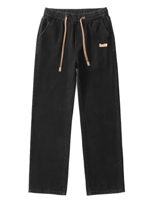 Men's Black Loose Jeans with Elastic Waist & Drawstring — view 5