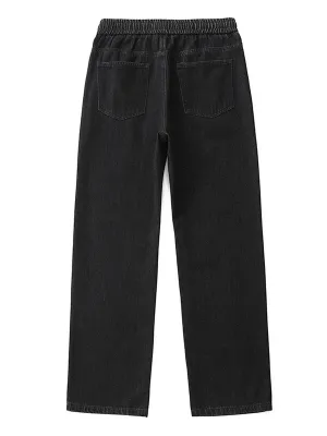 Men's Black Loose Jeans with Elastic Waist & Drawstring — view 6