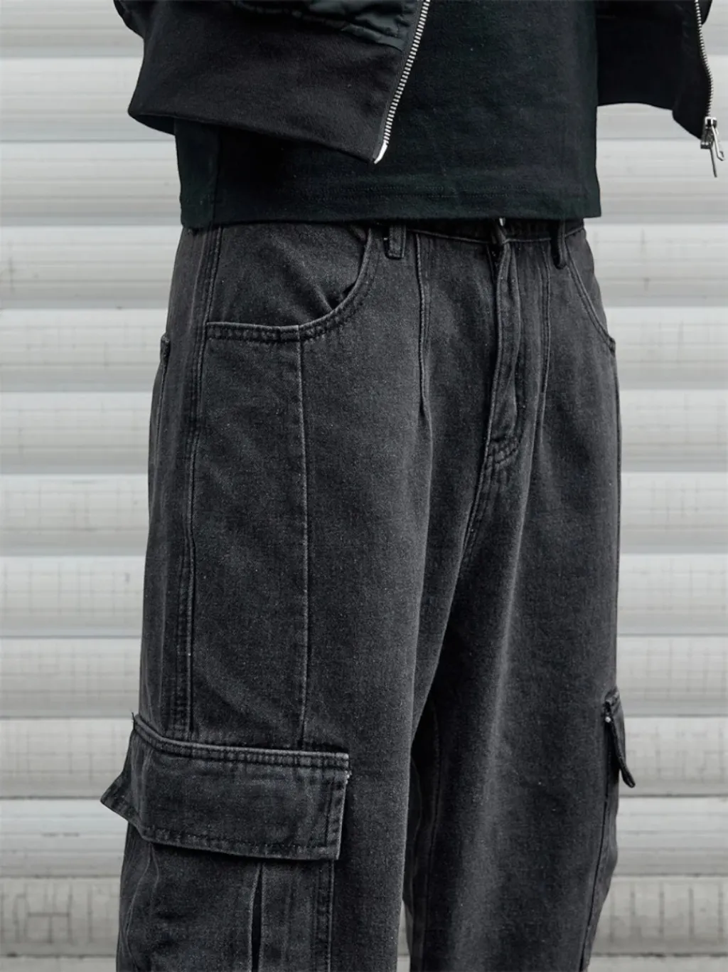 Men's Black Marl Cargo Jeans with Visible Stitching — a pair designed to be worn everywhere