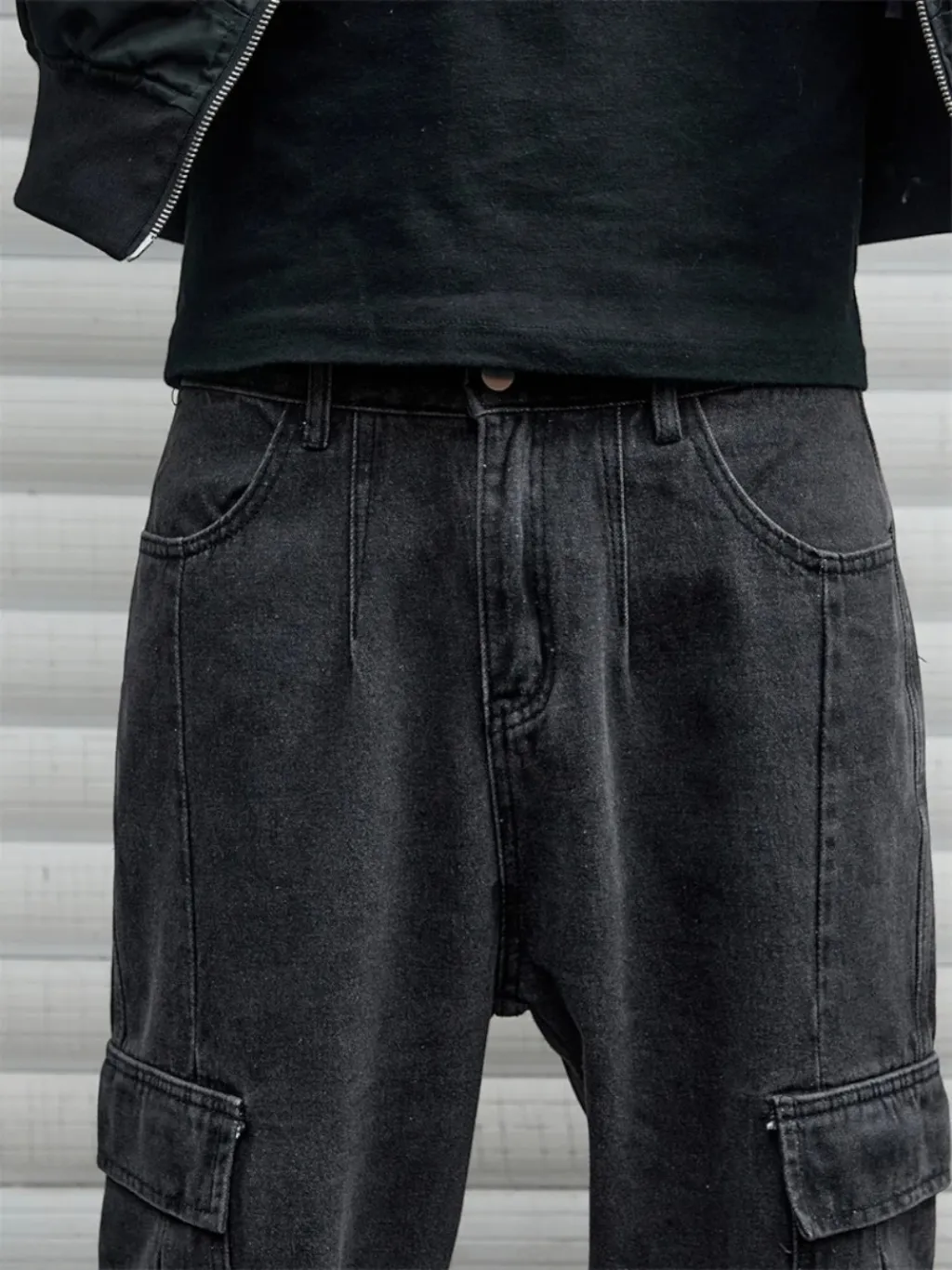 Men's Black Marl Cargo Jeans with Visible Stitching — quality denim, made to last