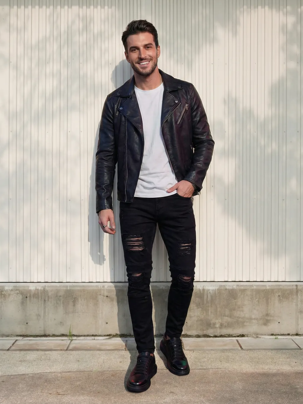 Men's Black Ripped Slim Stretch Motorcycle Jeans