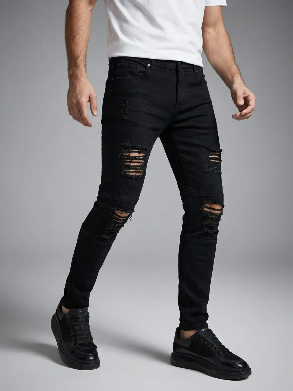 Men's Black Ripped Slim Stretch Motorcycle Jeans — a pair designed to be worn everywhere