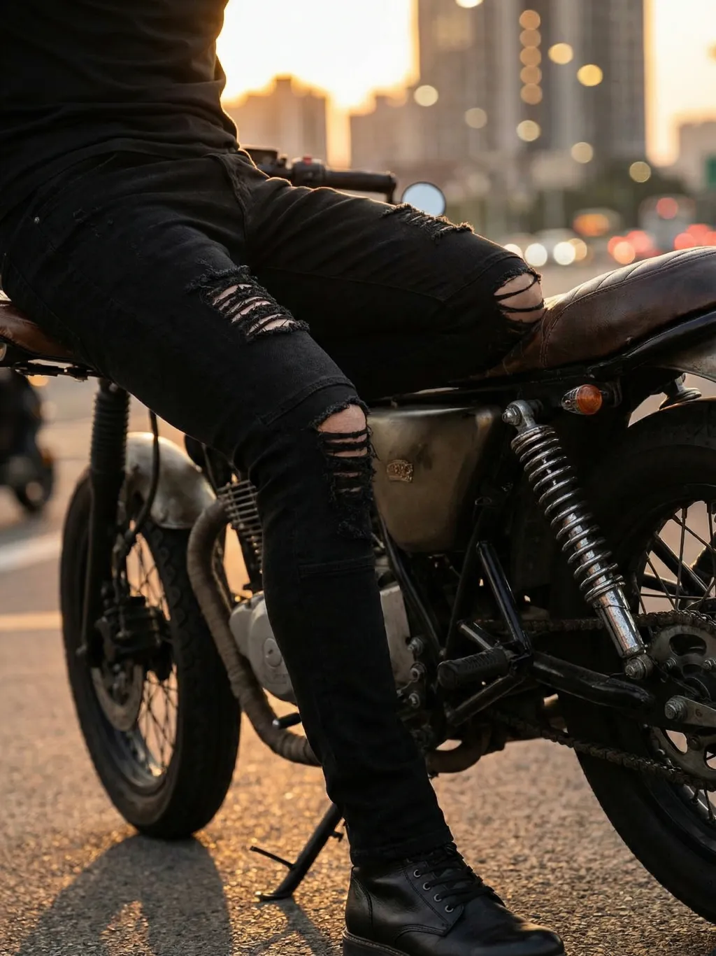 Men's Black Ripped Slim Stretch Motorcycle Jeans — quality denim, made to last