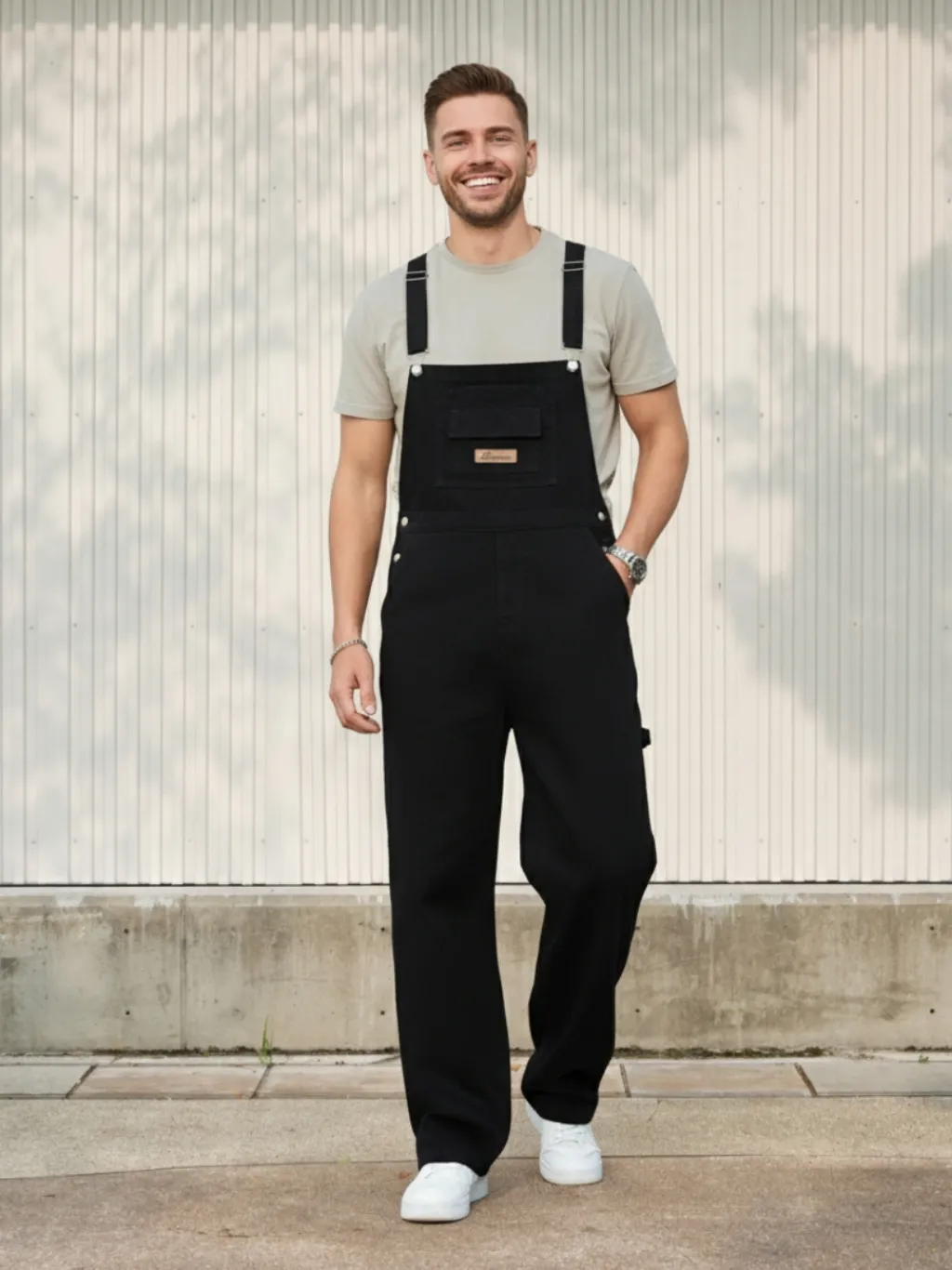 Men's Black Straight-Leg Denim Dungarees