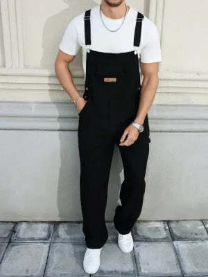 Men's Black Straight-Leg Denim Dungarees — view 2