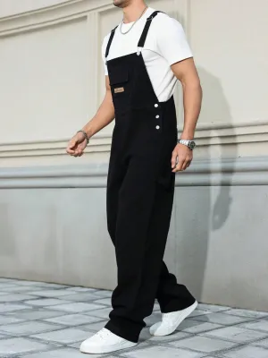 Men's Black Straight-Leg Denim Dungarees — view 3