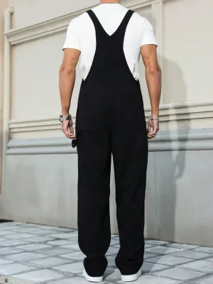 Men's Black Straight-Leg Denim Dungarees — view 4