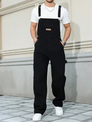 Men's Black Straight-Leg Denim Dungarees — view 5