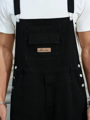 Men's Black Straight-Leg Denim Dungarees — view 6