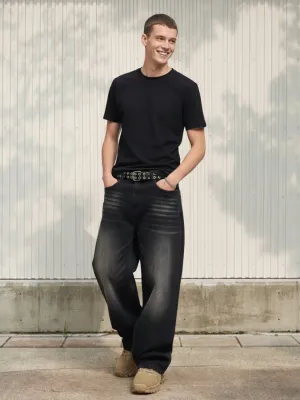 Men's Black Washed Baggy Jeans — view 1