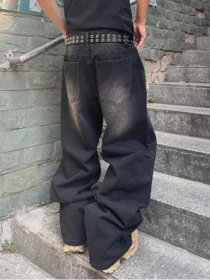 Men's Black Washed Baggy Jeans — view 2