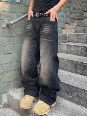 Men's Black Washed Baggy Jeans — view 3