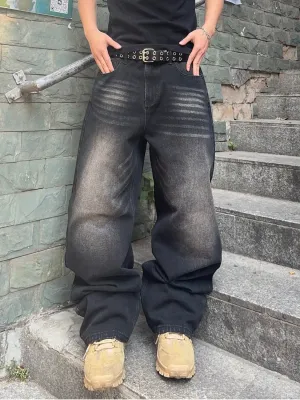 Men's Black Washed Baggy Jeans — view 4