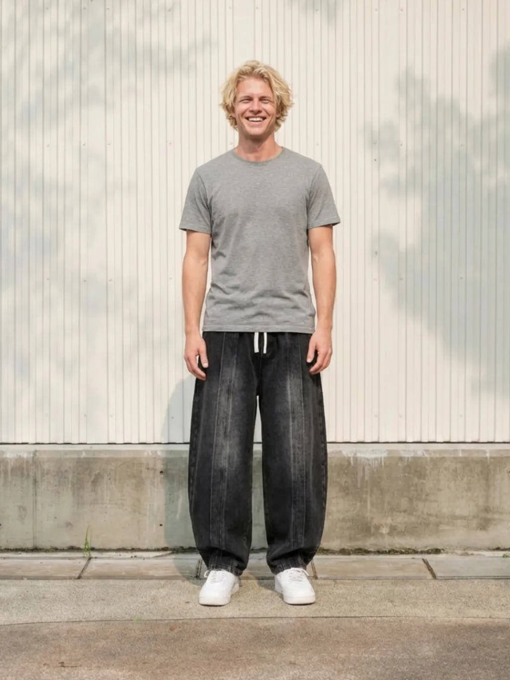 Men's Black Washed Balloon Jeans with Drawstring
