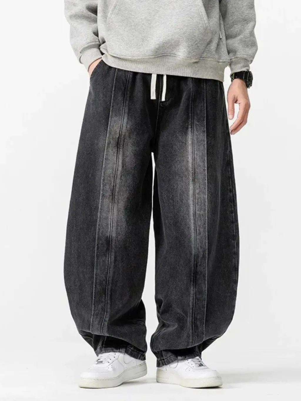 Men's Black Washed Balloon Jeans with Drawstring — a pair designed to be worn everywhere