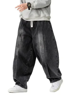 Men's Black Washed Balloon Jeans with Drawstring — view 3