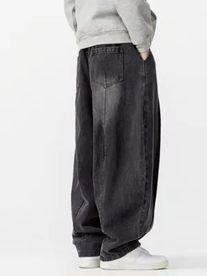 Men's Black Washed Balloon Jeans with Drawstring — view 4