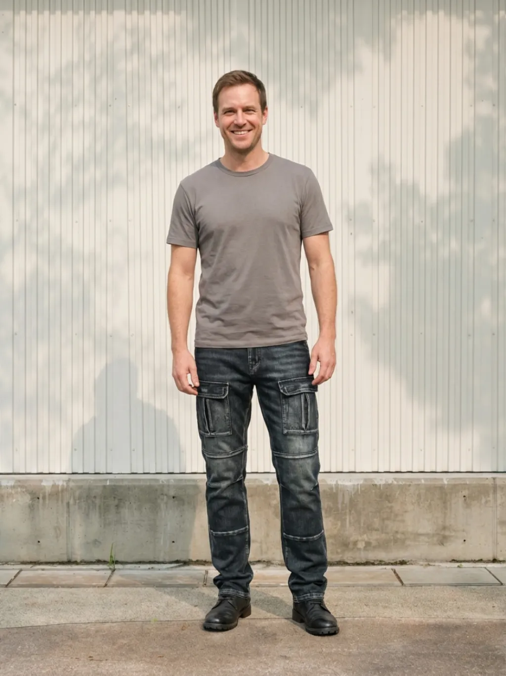 Men's Black Washed Cargo Work Jeans