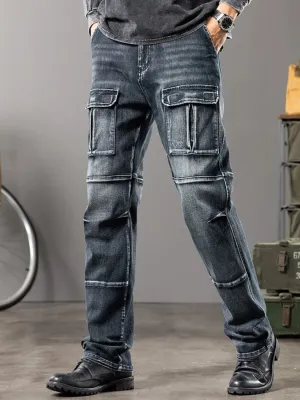Men's Black Washed Cargo Work Jeans — view 2
