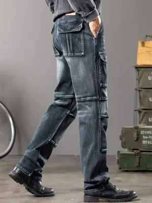 Men's Black Washed Cargo Work Jeans — view 3