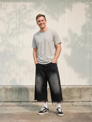 Men's Black Washed Relaxed Denim Bermuda Shorts — view 1